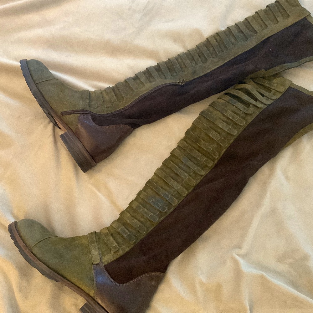 Vero Cuoio Green and Brown Over the Knee Boots